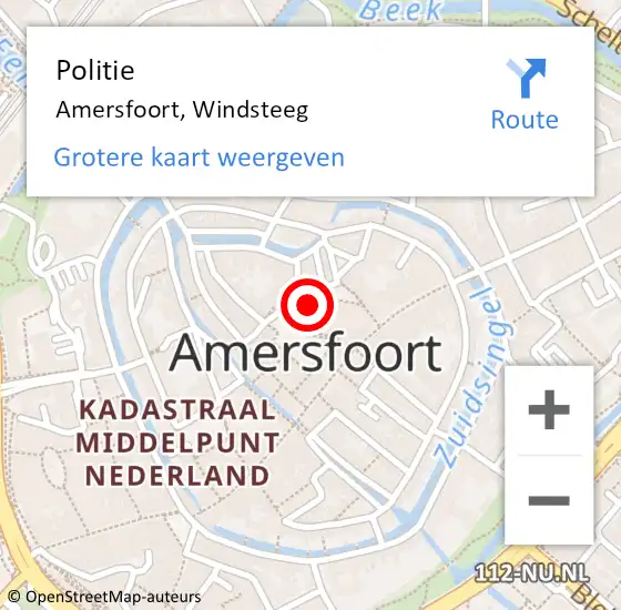 Locatie op kaart van de 112 melding: Politie Amersfoort, Windsteeg op 31 augustus 2024 17:16