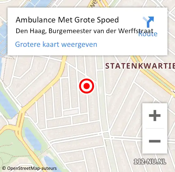 Locatie op kaart van de 112 melding: Ambulance Met Grote Spoed Naar Den Haag, Burgemeester van der Werffstraat op 31 augustus 2024 17:21