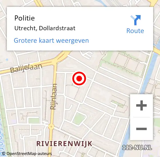 Locatie op kaart van de 112 melding: Politie Utrecht, Dollardstraat op 31 augustus 2024 17:21