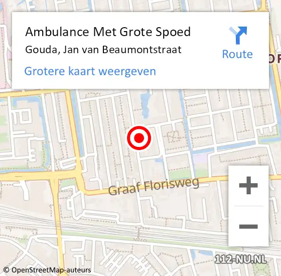 Locatie op kaart van de 112 melding: Ambulance Met Grote Spoed Naar Gouda, Jan van Beaumontstraat op 31 augustus 2024 17:29