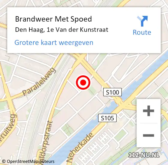 Locatie op kaart van de 112 melding: Brandweer Met Spoed Naar Den Haag, 1e Van der Kunstraat op 31 augustus 2024 18:01