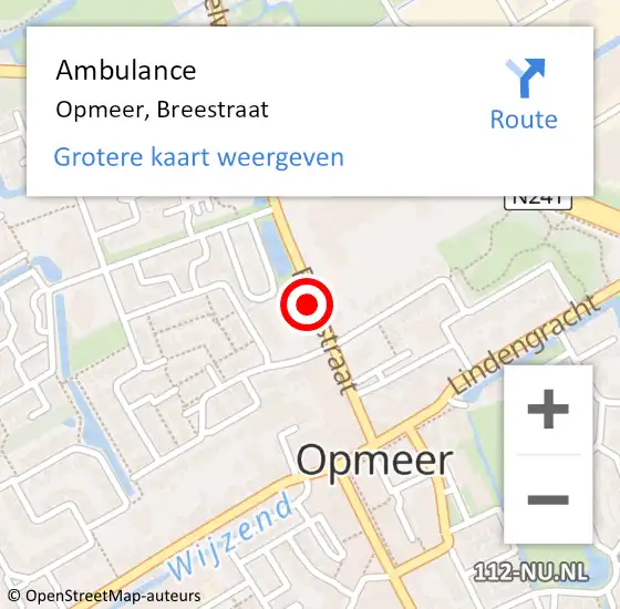 Locatie op kaart van de 112 melding: Ambulance Opmeer, Breestraat op 31 augustus 2024 18:22