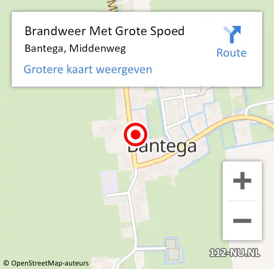 Locatie op kaart van de 112 melding: Brandweer Met Grote Spoed Naar Bantega, Middenweg op 31 augustus 2024 18:26