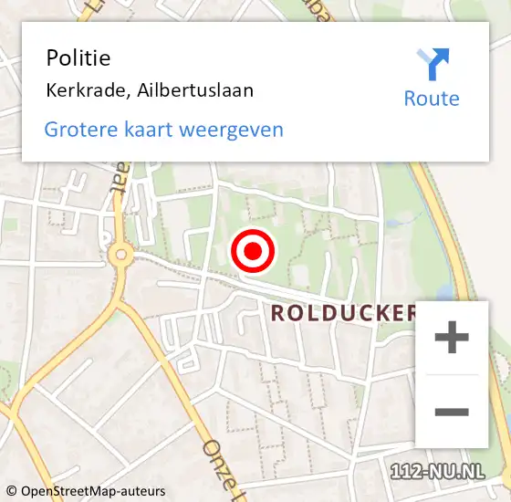 Locatie op kaart van de 112 melding: Politie Kerkrade, Ailbertuslaan op 31 augustus 2024 18:29