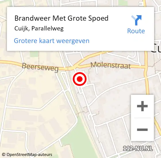 Locatie op kaart van de 112 melding: Brandweer Met Grote Spoed Naar Cuijk, Parallelweg op 31 augustus 2024 18:43