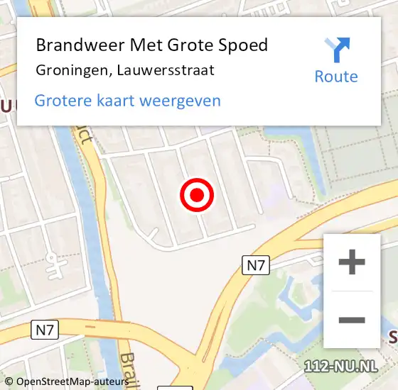 Locatie op kaart van de 112 melding: Brandweer Met Grote Spoed Naar Groningen, Lauwersstraat op 18 oktober 2014 13:36