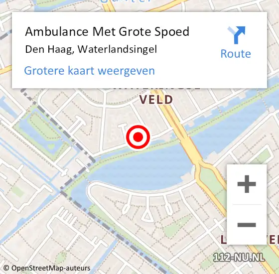 Locatie op kaart van de 112 melding: Ambulance Met Grote Spoed Naar Den Haag, Waterlandsingel op 31 augustus 2024 18:57