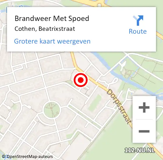 Locatie op kaart van de 112 melding: Brandweer Met Spoed Naar Cothen, Beatrixstraat op 31 augustus 2024 19:02