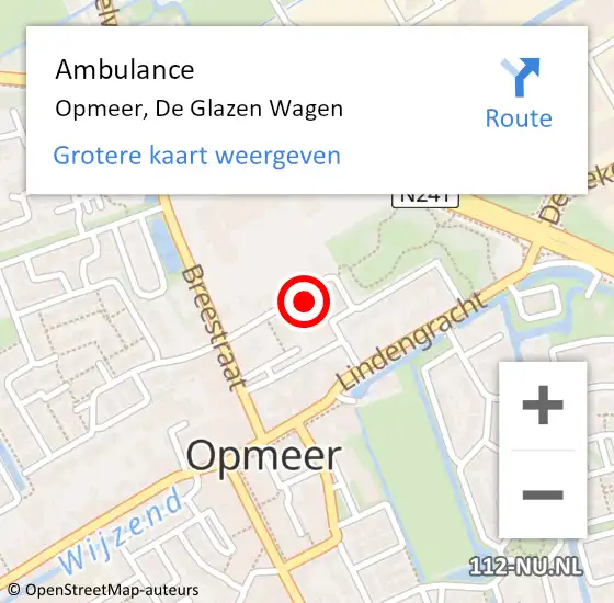 Locatie op kaart van de 112 melding: Ambulance Opmeer, De Glazen Wagen op 31 augustus 2024 19:10