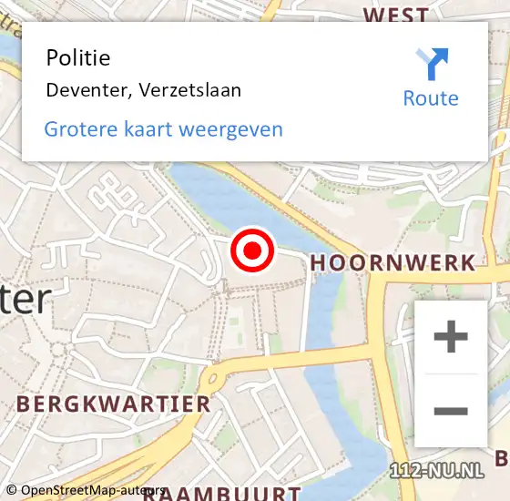 Locatie op kaart van de 112 melding: Politie Deventer, Verzetslaan op 31 augustus 2024 19:19