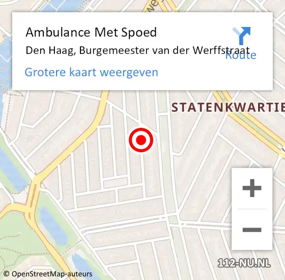 Locatie op kaart van de 112 melding: Ambulance Met Spoed Naar Den Haag, Burgemeester van der Werffstraat op 31 augustus 2024 19:22