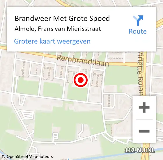 Locatie op kaart van de 112 melding: Brandweer Met Grote Spoed Naar Almelo, Frans van Mierisstraat op 31 augustus 2024 19:35