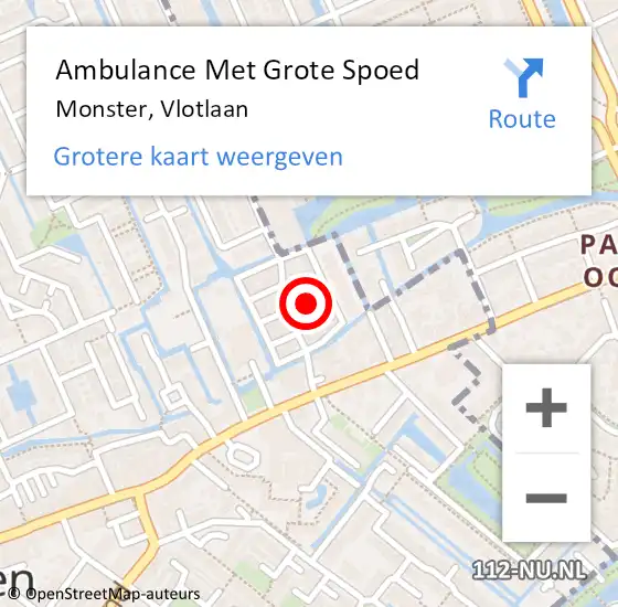 Locatie op kaart van de 112 melding: Ambulance Met Grote Spoed Naar Monster, Vlotlaan op 31 augustus 2024 20:05