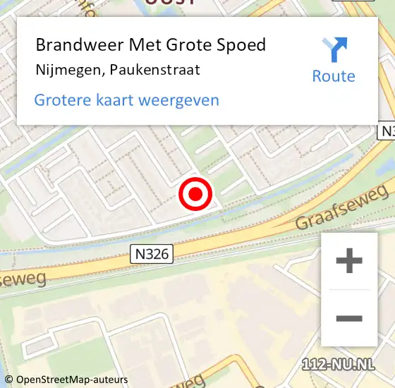 Locatie op kaart van de 112 melding: Brandweer Met Grote Spoed Naar Nijmegen, Paukenstraat op 31 augustus 2024 20:11