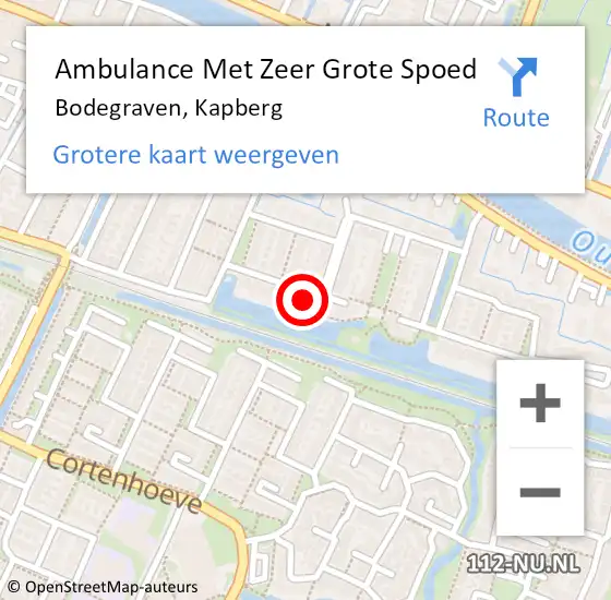 Locatie op kaart van de 112 melding: Ambulance Met Zeer Grote Spoed Naar Bodegraven, Kapberg op 31 augustus 2024 20:12