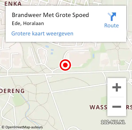 Locatie op kaart van de 112 melding: Brandweer Met Grote Spoed Naar Ede, Horalaan op 31 augustus 2024 20:31