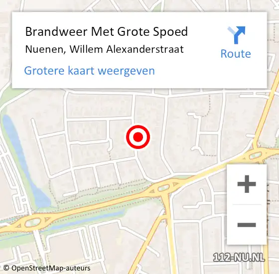 Locatie op kaart van de 112 melding: Brandweer Met Grote Spoed Naar Nuenen, Willem Alexanderstraat op 31 augustus 2024 20:40