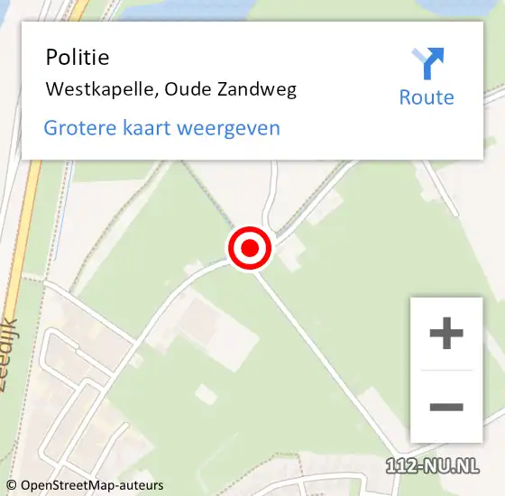 Locatie op kaart van de 112 melding: Politie Westkapelle, Oude Zandweg op 18 oktober 2014 13:49