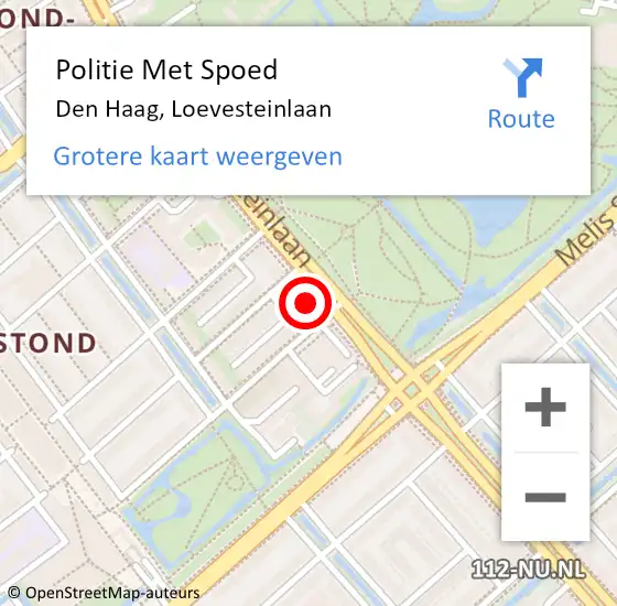 Locatie op kaart van de 112 melding: Politie Met Spoed Naar Den Haag, Loevesteinlaan op 31 augustus 2024 21:11