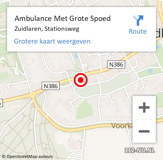 Locatie op kaart van de 112 melding: Ambulance Met Grote Spoed Naar Zuidlaren, Stationsweg op 31 augustus 2024 21:13