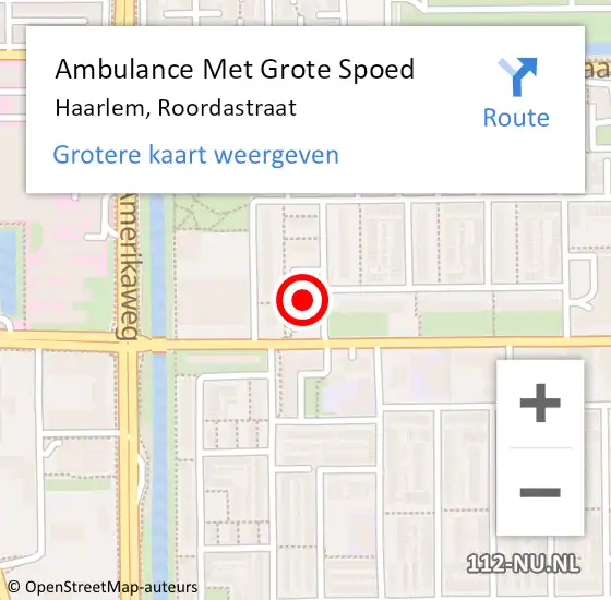 Locatie op kaart van de 112 melding: Ambulance Met Grote Spoed Naar Haarlem, Roordastraat op 31 augustus 2024 21:59