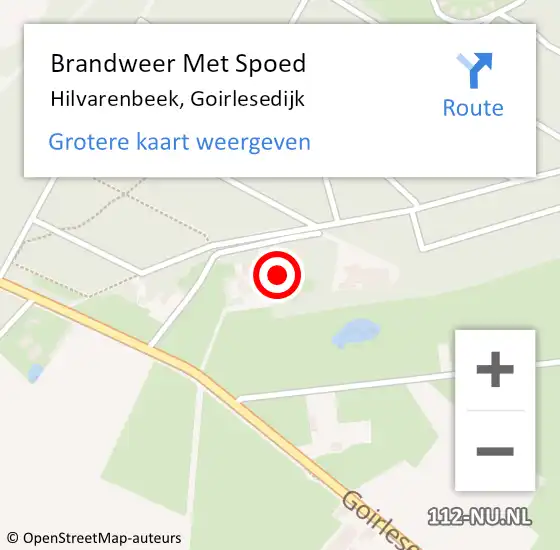 Locatie op kaart van de 112 melding: Brandweer Met Spoed Naar Hilvarenbeek, Goirlesedijk op 31 augustus 2024 22:05