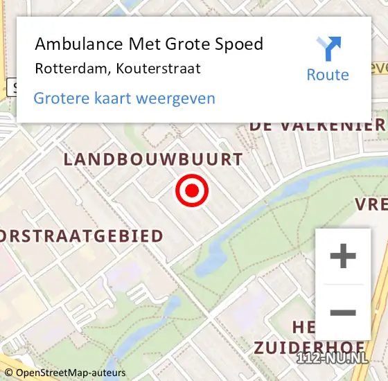 Locatie op kaart van de 112 melding: Ambulance Met Grote Spoed Naar Rotterdam, Kouterstraat op 31 augustus 2024 22:08