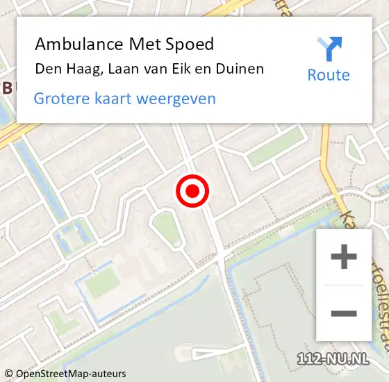 Locatie op kaart van de 112 melding: Ambulance Met Spoed Naar Den Haag, Laan van Eik en Duinen op 31 augustus 2024 22:23