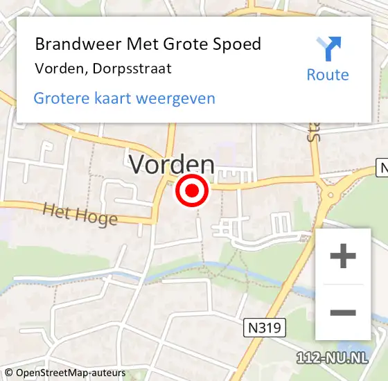 Locatie op kaart van de 112 melding: Brandweer Met Grote Spoed Naar Vorden, Dorpsstraat op 18 oktober 2014 13:56