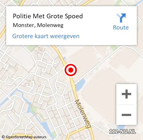 Locatie op kaart van de 112 melding: Politie Met Grote Spoed Naar Monster, Molenweg op 31 augustus 2024 23:02