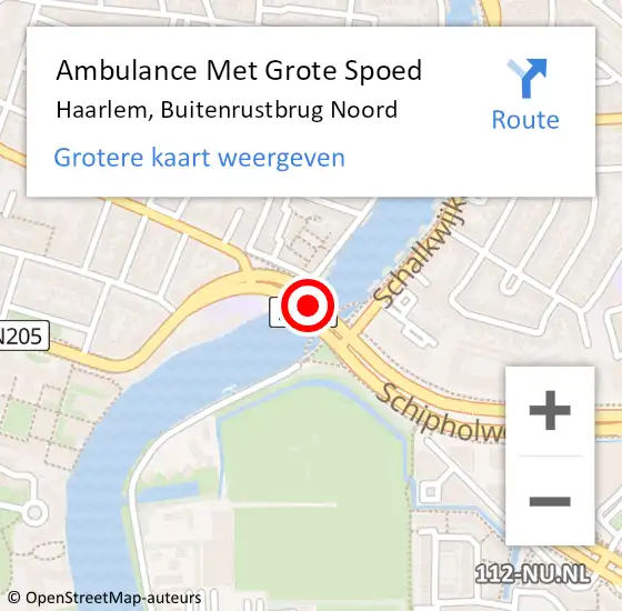 Locatie op kaart van de 112 melding: Ambulance Met Grote Spoed Naar Haarlem, Buitenrustbrug Noord op 31 augustus 2024 23:07