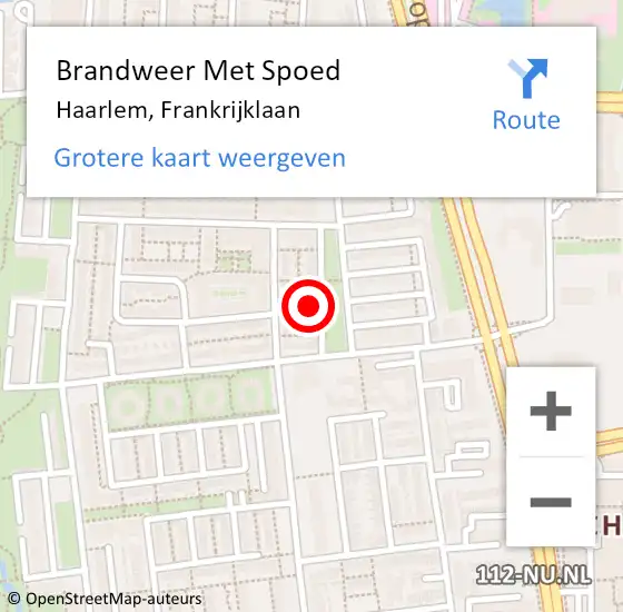 Locatie op kaart van de 112 melding: Brandweer Met Spoed Naar Haarlem, Frankrijklaan op 31 augustus 2024 23:44