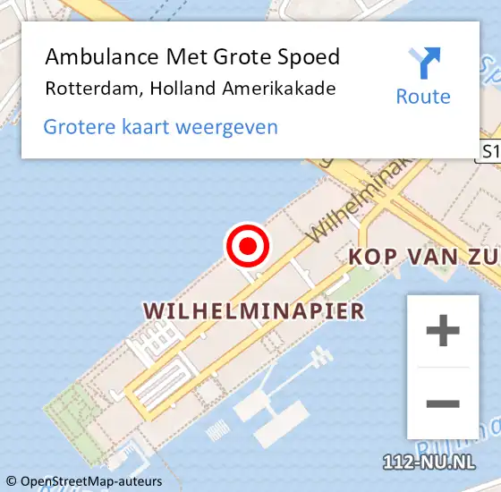 Locatie op kaart van de 112 melding: Ambulance Met Grote Spoed Naar Rotterdam, Holland Amerikakade op 31 augustus 2024 23:50