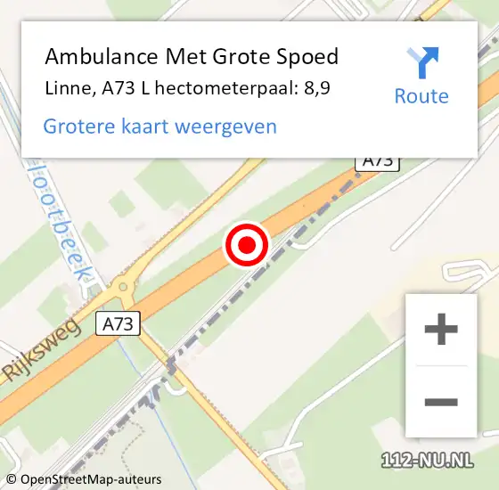 Locatie op kaart van de 112 melding: Ambulance Met Grote Spoed Naar Linne, A73 L hectometerpaal: 12,9 op 18 oktober 2014 14:05