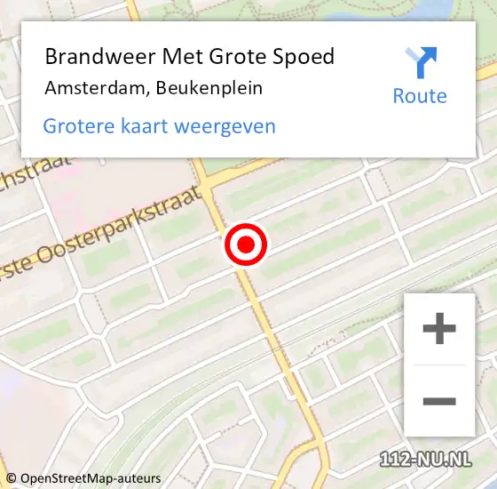 Locatie op kaart van de 112 melding: Brandweer Met Grote Spoed Naar Winkel, Beukenplein op 1 september 2024 00:52