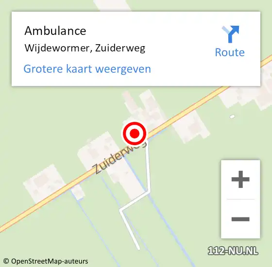 Locatie op kaart van de 112 melding: Ambulance Wijdewormer, Zuiderweg op 1 september 2024 00:59