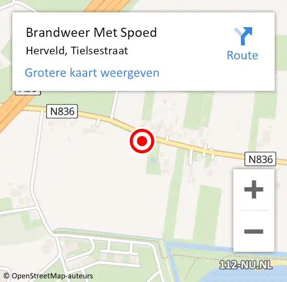 Locatie op kaart van de 112 melding: Brandweer Met Spoed Naar Herveld, Tielsestraat op 1 september 2024 01:03