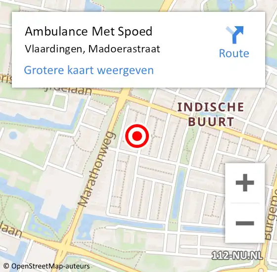 Locatie op kaart van de 112 melding: Ambulance Met Spoed Naar Vlaardingen, Madoerastraat op 1 september 2024 01:44