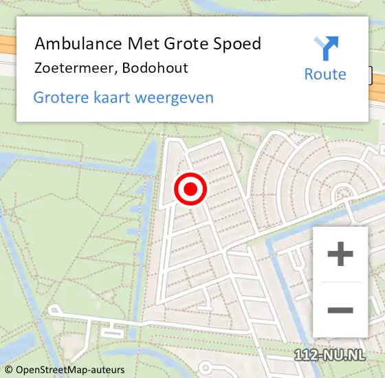 Locatie op kaart van de 112 melding: Ambulance Met Grote Spoed Naar Zoetermeer, Bodohout op 1 september 2024 01:56