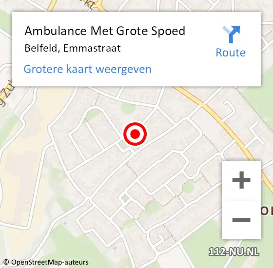 Locatie op kaart van de 112 melding: Ambulance Met Grote Spoed Naar Belfeld, Emmastraat op 1 september 2024 02:02