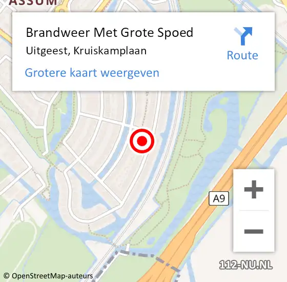 Locatie op kaart van de 112 melding: Brandweer Met Grote Spoed Naar Uitgeest, Kruiskamplaan op 1 september 2024 02:16