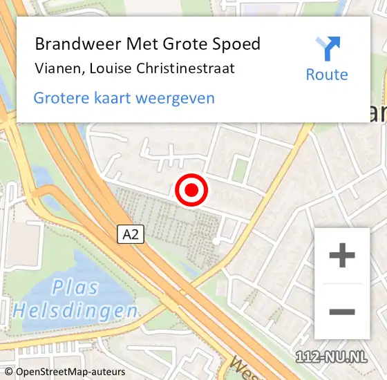 Locatie op kaart van de 112 melding: Brandweer Met Grote Spoed Naar Vianen, Louise Christinestraat op 1 september 2024 02:23