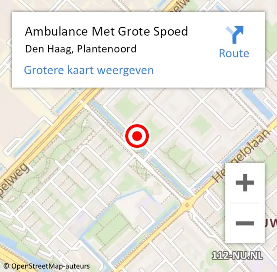 Locatie op kaart van de 112 melding: Ambulance Met Grote Spoed Naar Den Haag, Plantenoord op 1 september 2024 02:29