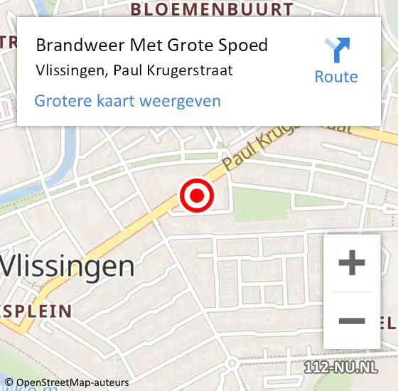 Locatie op kaart van de 112 melding: Brandweer Met Grote Spoed Naar Vlissingen, Paul Krugerstraat op 1 september 2024 02:40