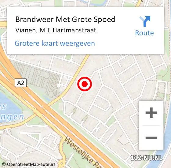 Locatie op kaart van de 112 melding: Brandweer Met Grote Spoed Naar Vianen, M E Hartmanstraat op 1 september 2024 02:40