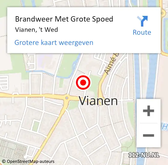 Locatie op kaart van de 112 melding: Brandweer Met Grote Spoed Naar Vianen, 't Wed op 1 september 2024 02:45