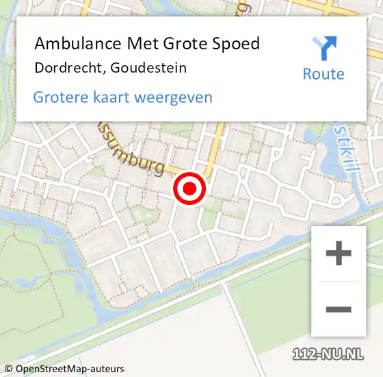 Locatie op kaart van de 112 melding: Ambulance Met Grote Spoed Naar Dordrecht, Goudestein op 1 september 2024 03:04