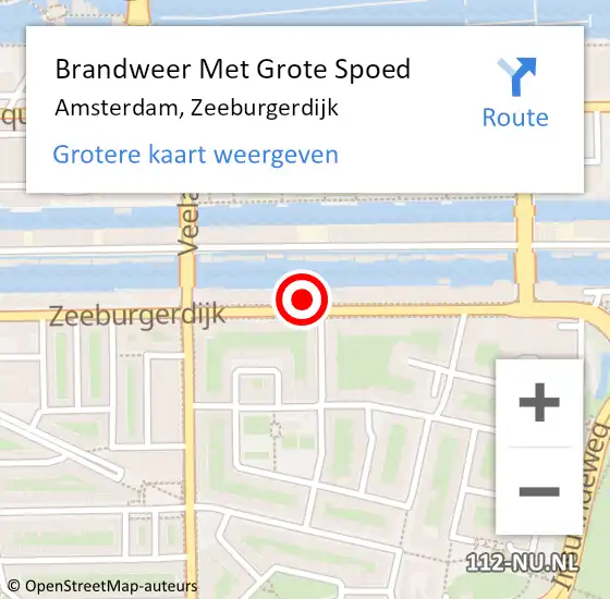 Locatie op kaart van de 112 melding: Brandweer Met Grote Spoed Naar Amsterdam, Zeeburgerdijk op 1 september 2024 03:29