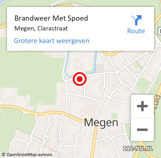 Locatie op kaart van de 112 melding: Brandweer Met Spoed Naar Megen, Clarastraat op 1 september 2024 04:04