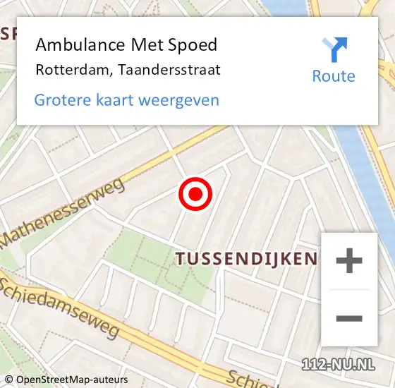 Locatie op kaart van de 112 melding: Ambulance Met Spoed Naar Rotterdam, Taandersstraat op 1 september 2024 06:37